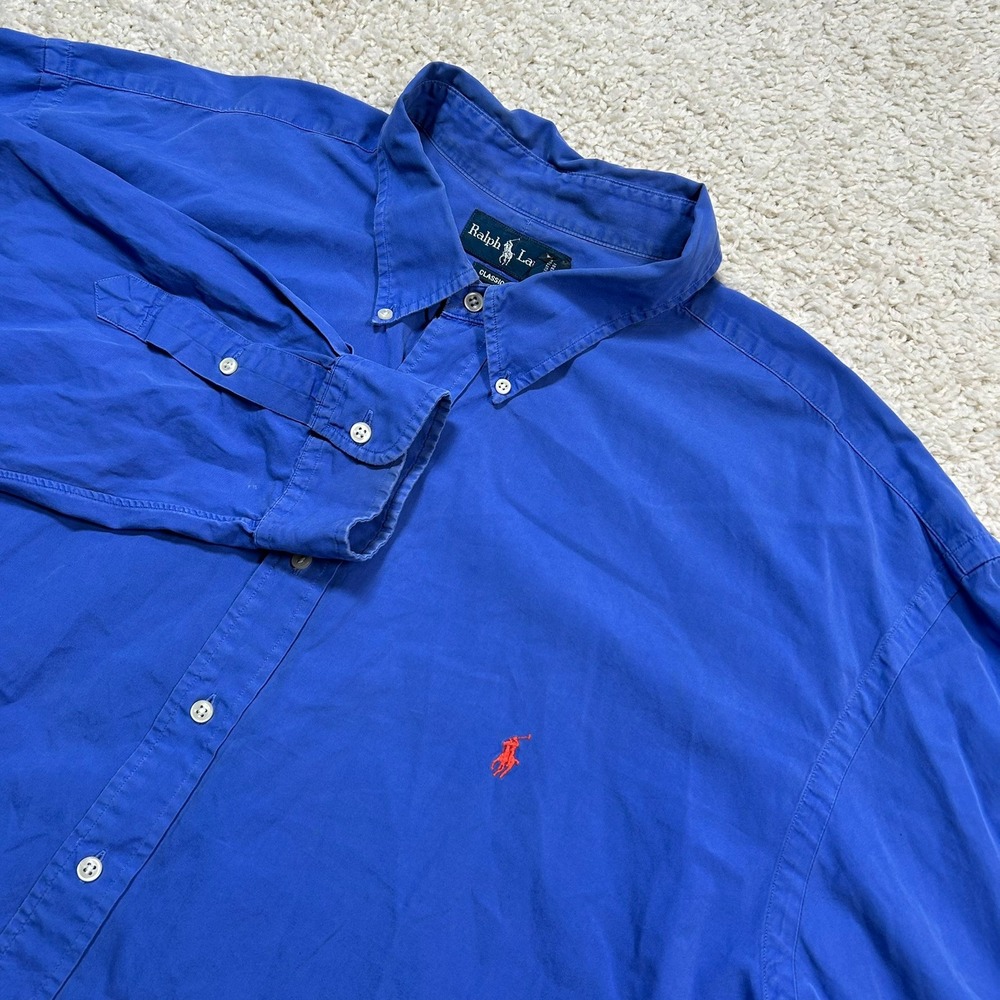 Ralph Lauren Button Down Shirt 3XLT Tall Blue Classic Fit Long Sleeve Pony